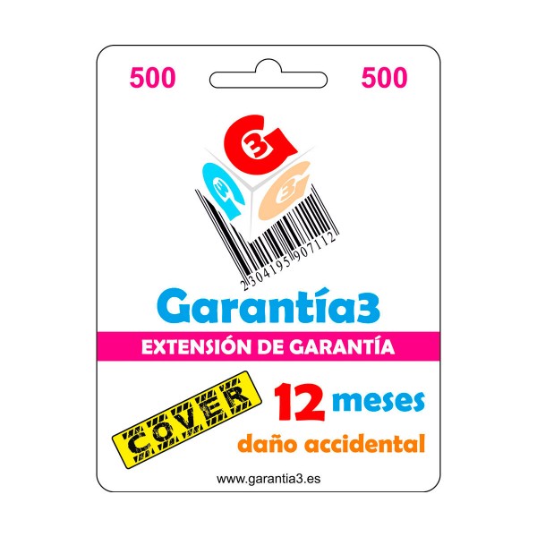 Garantía 3 garantía por rotura y daño accidental de 1 año con cobertura de hasta 500€