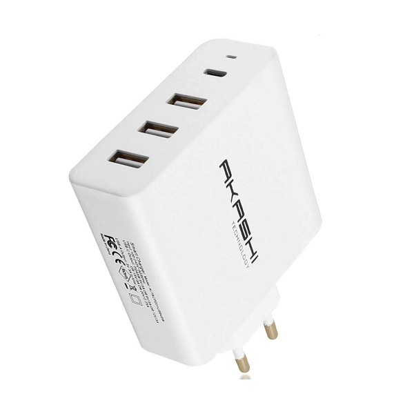 Akashi altacpd31usb45w cargador múltiple blanco pared 6a 45w usb-c 3xusb carga rápida