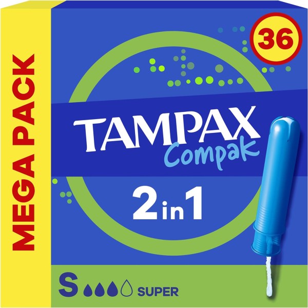 Tampax compak 2in1 mega pack tampones super 36un